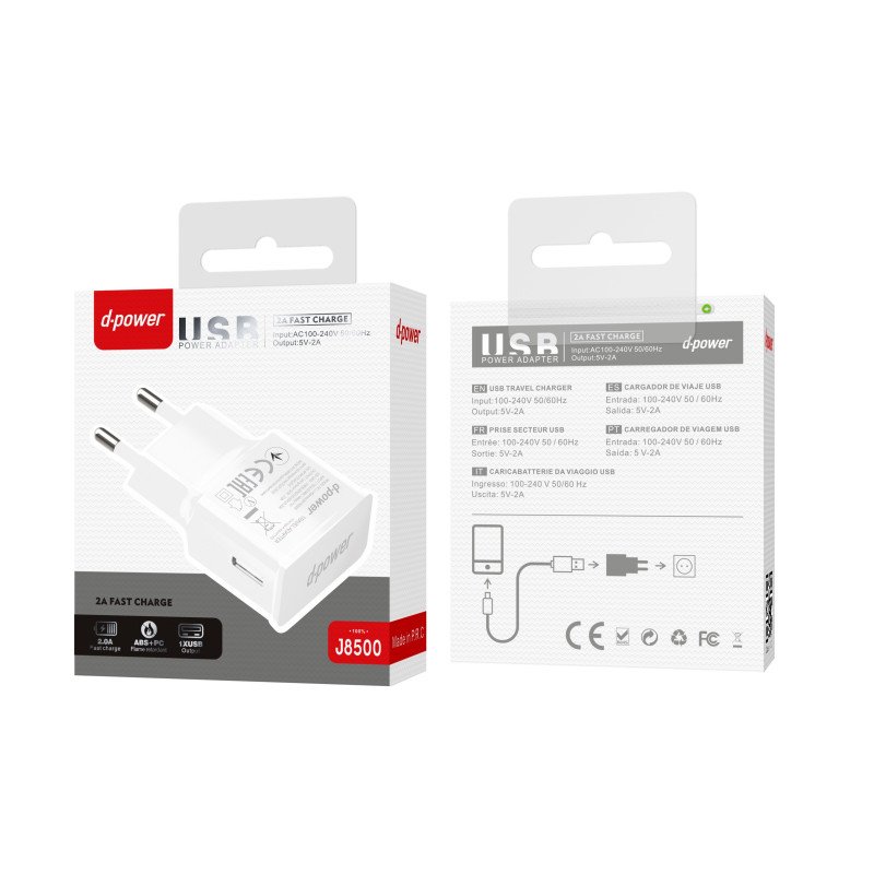 CHARGEUR SECTEUR USB 2.4A CHARGE RAPIDE J8500 - D-POWER-Ecigarettes-alavape.com
