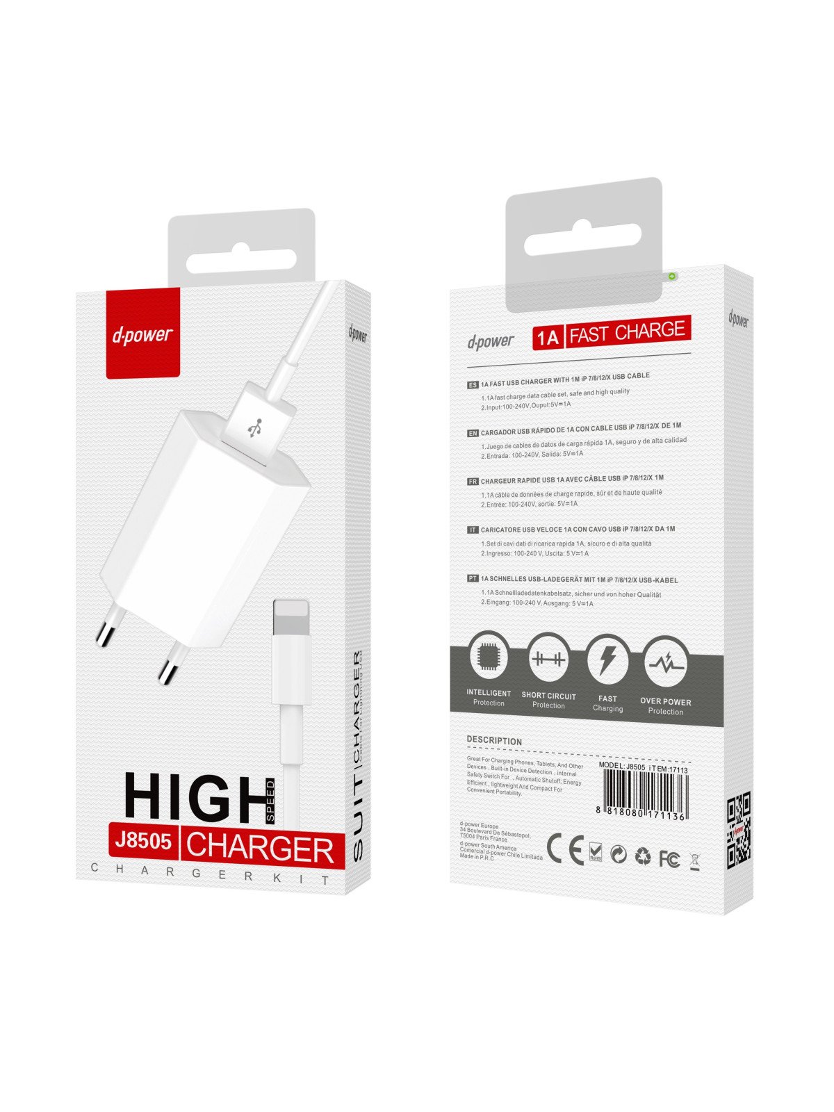 CHARGEUR SECTEUR USB + CÂBLE LIGHTNING J8505 - D-POWER-Ecigarettes-alavape.com