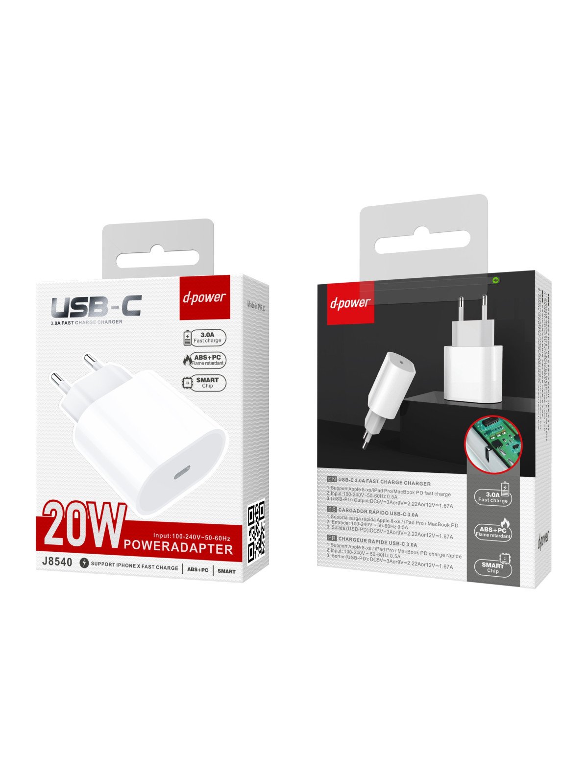 CHARGEUR SECTEUR USB 20W CHARGE RAPIDE J8540 - D-POWER-Ecigarettes-alavape.com