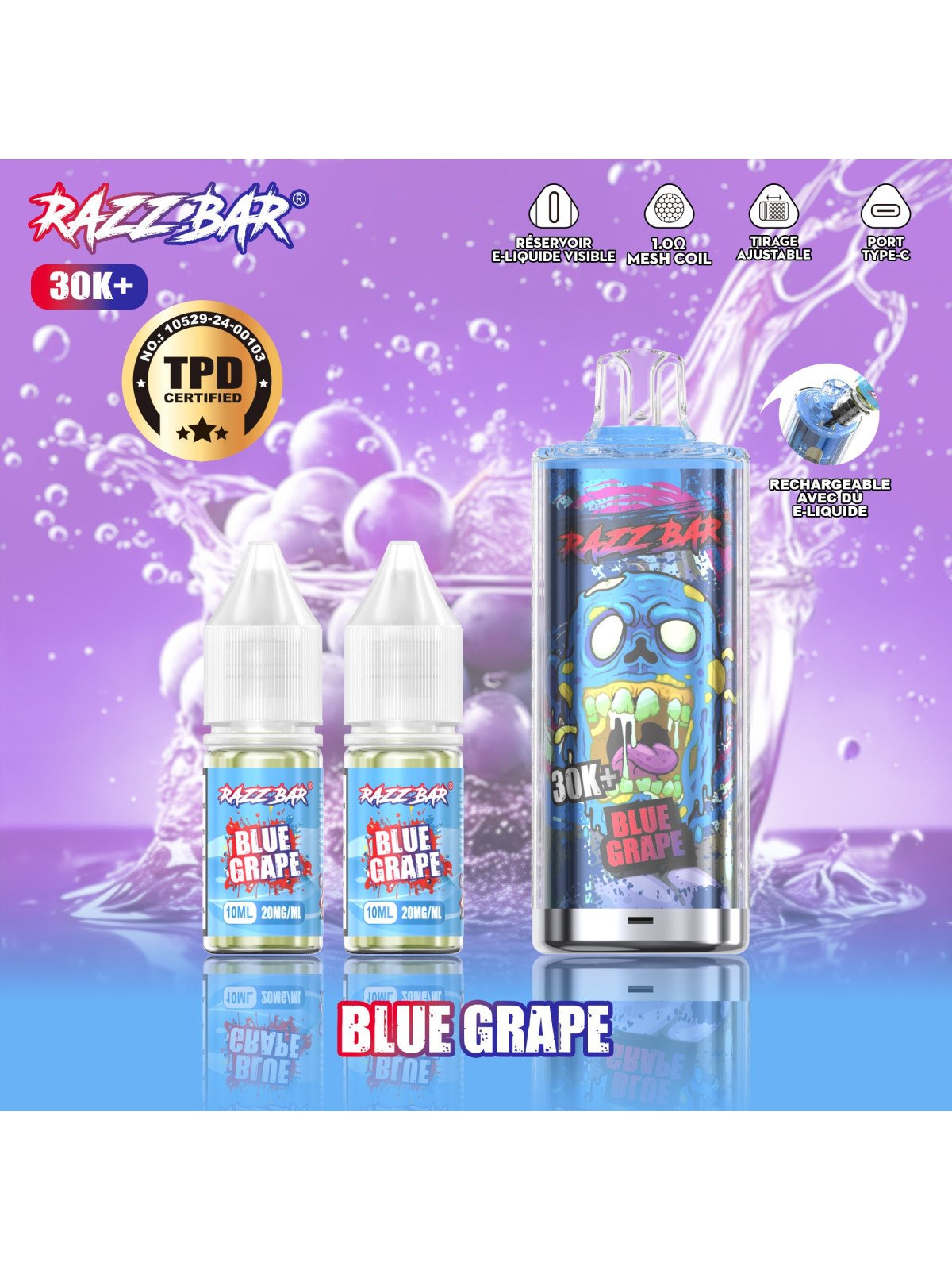 Razz Bar Blue Grape 30K