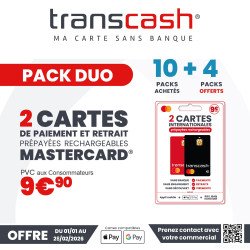 OFFRE 10+4 : Pack Duo - 2 Cartes Transcash Mastercard