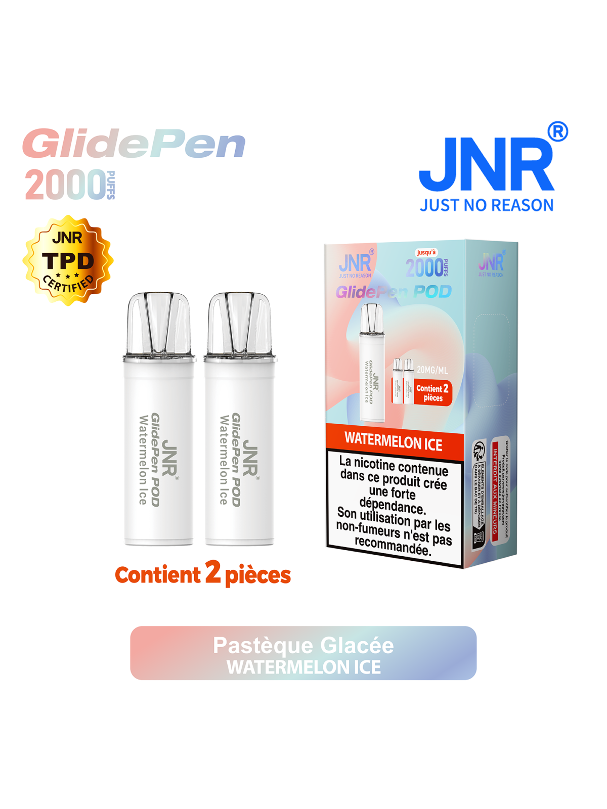 Cartouche Watermelon Ice 2000 PUFFS - GLIDE PEN JNR