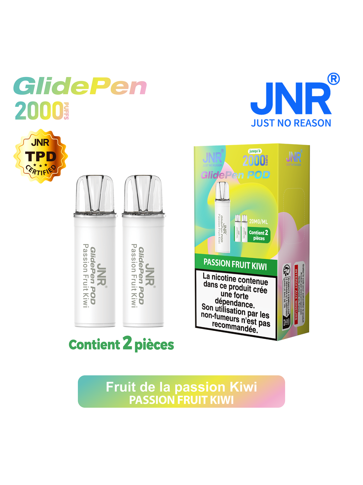 Cartouche Passion Fruit Kiwi / 2pcs 2000 PUFFS - GLIDE PEN JNR